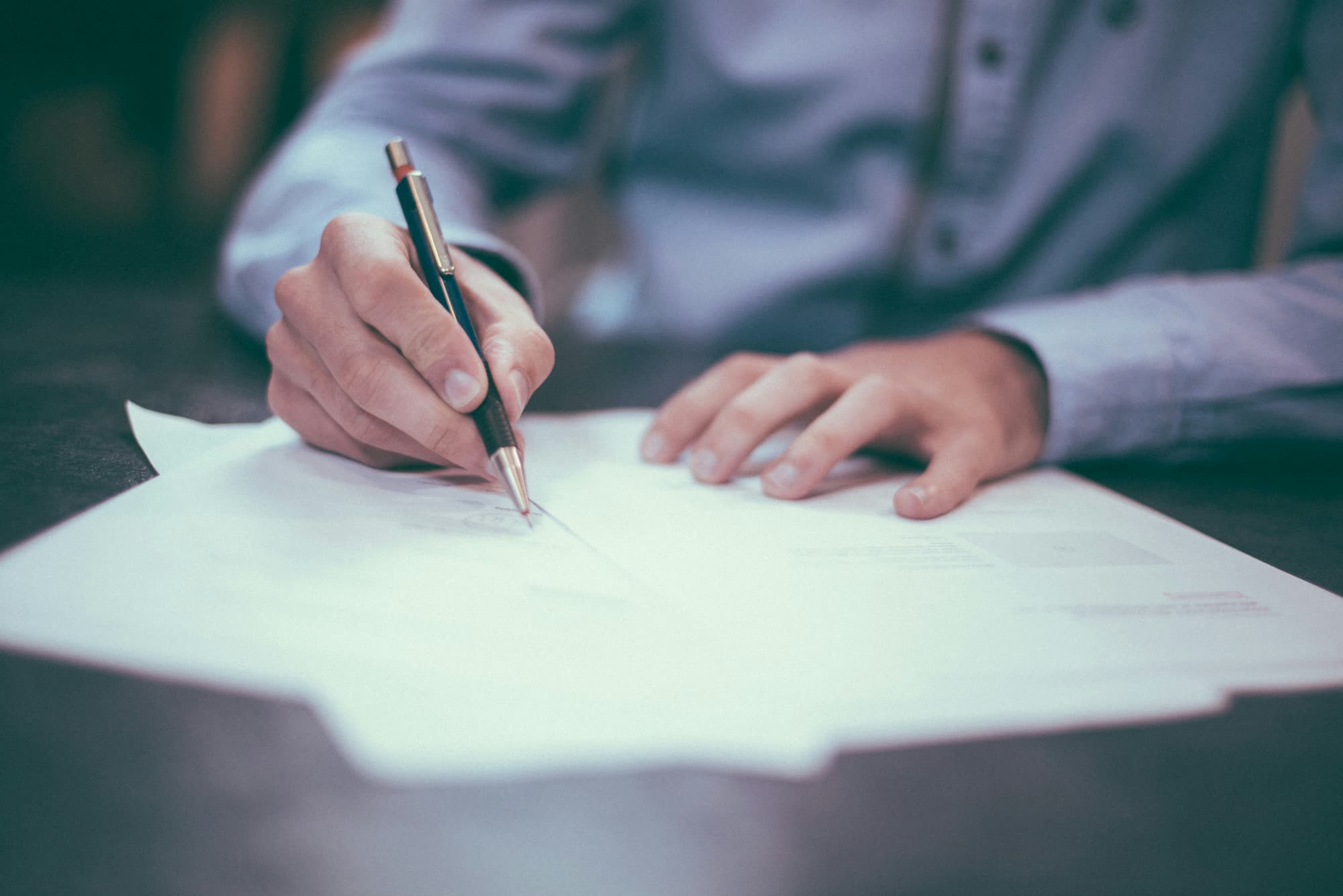 Professional reviewing documents